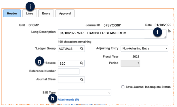 Computer image of the header tab in PeopleSoft.