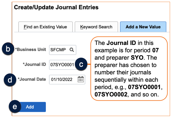 Computer image showing the create update journal entries screen in PeopleSoft.