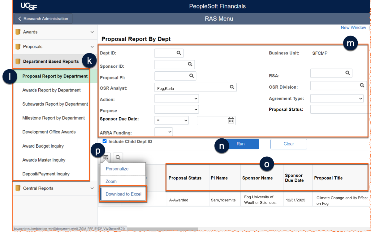 Image showing how to run department based reports.