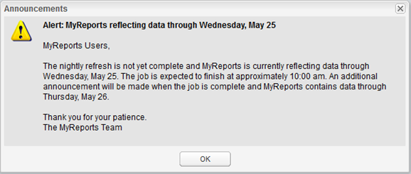 Example one: sample announcement in MyReports