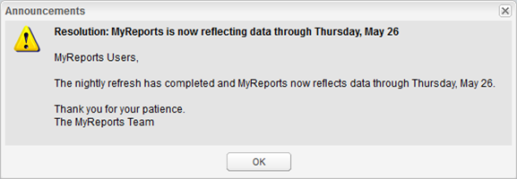 Example two: sample announcement in MyReports