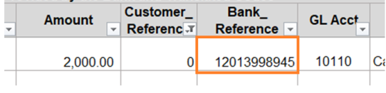 Sample bank reference number as displayed on the Unclaimed Payments List