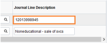 Sample bank reference number entered in Journal Line Description field in PeopleSoft