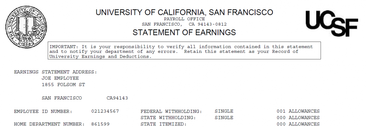 Earnings Statement Header Section