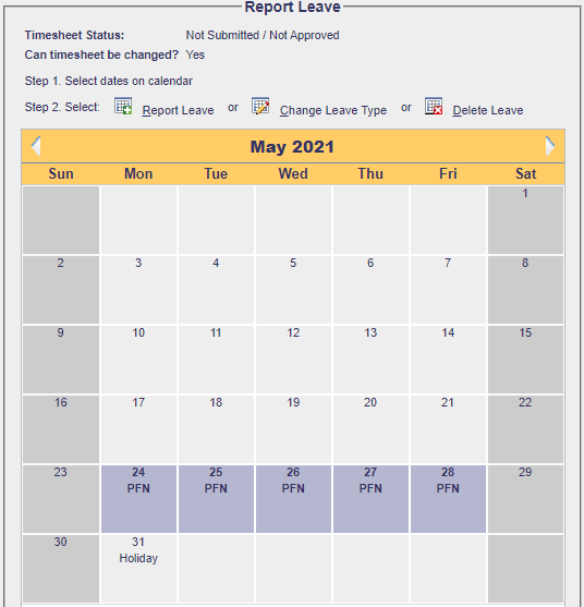 Example: HBS monthly timesheet