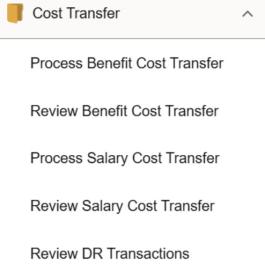 screenshot of Cost Transfer navigation collection menu in UCPath